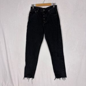 Agolde Black High Waisted Skinny Jeans Hidden Button Fly Raw Hem Size 28